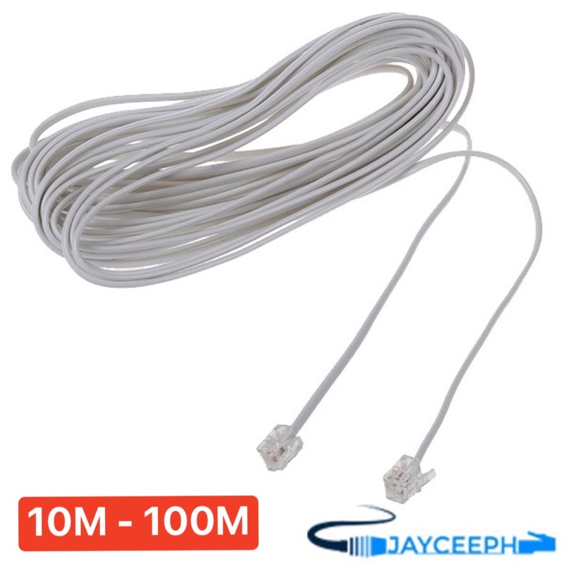 Long RJ11 Telephone Phone Cables Wire White 6p2c Round