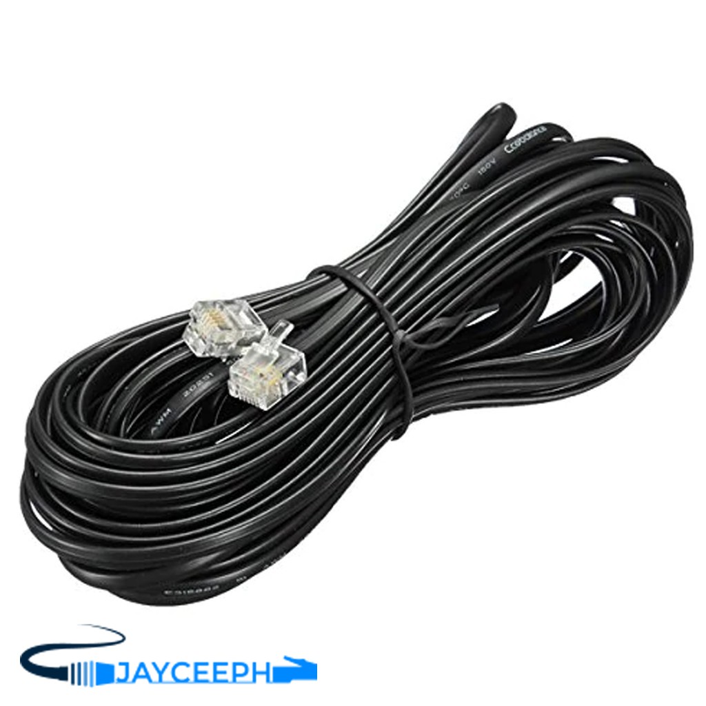 Outdoor RJ11 Modular Telephone Phone Cables Wire Waterproof Black 6p4c Round